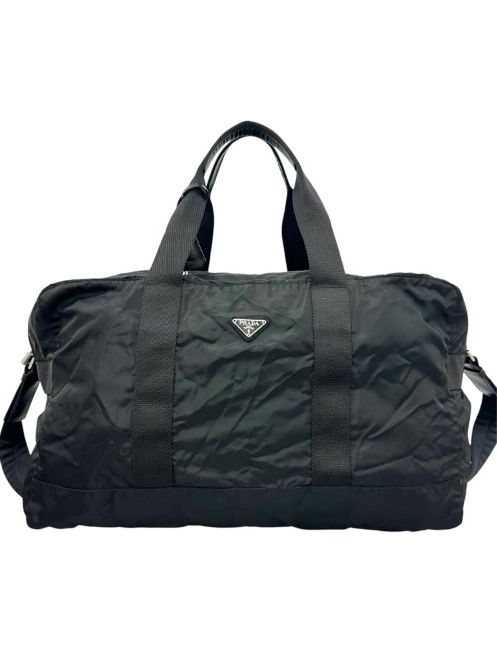 Prada Triangle Logo Boston Bag Nylon Black